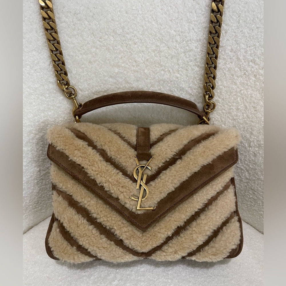 YSL Saint Laurent Medium College Shearling and Suede Crossbody